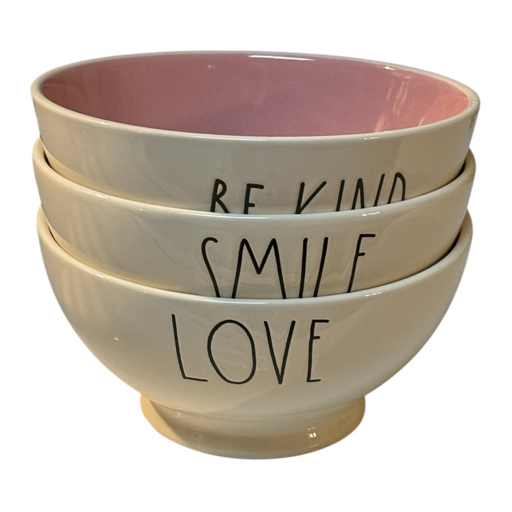 Rae Dunn Set of 3 Cereal Bowels Be Kind Love Smile